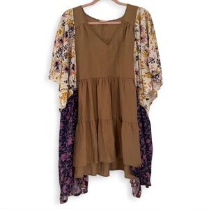 The Morgan Factory Floral Patchwork Brown Flowy Shirt